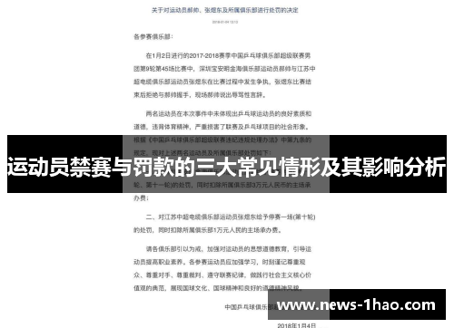运动员禁赛与罚款的三大常见情形及其影响分析